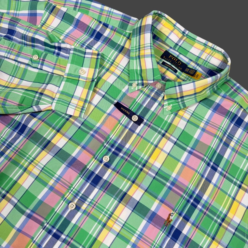 Polo Ralph Lauren Button Down Shirt Mens 2XB Green Plaid Performance Wicking NWT